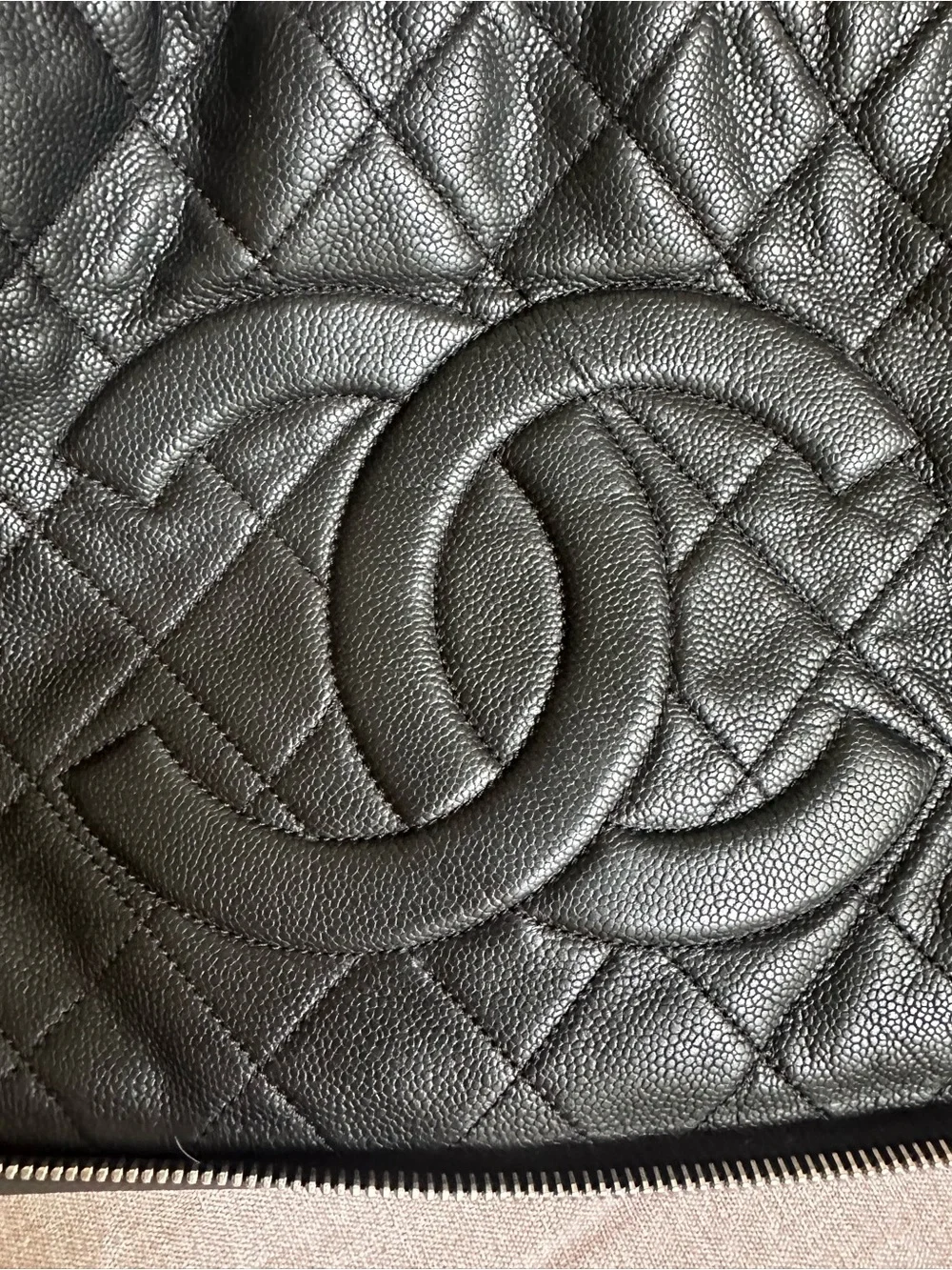 CHANEL Black Quilted Caviar Leather Timeless Expandable Tote Vintage Rare